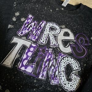 Gildan Black and Purple Wrestling Bleached Sweatshirt Unisex Size XL Nwot